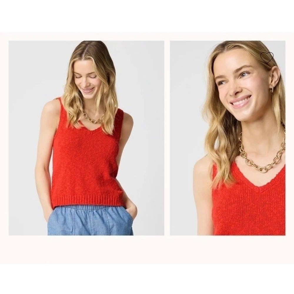 JCrew V‎ Neck Beach Sweater Tank Orange-red NWOT Size Small Bright Cerise
